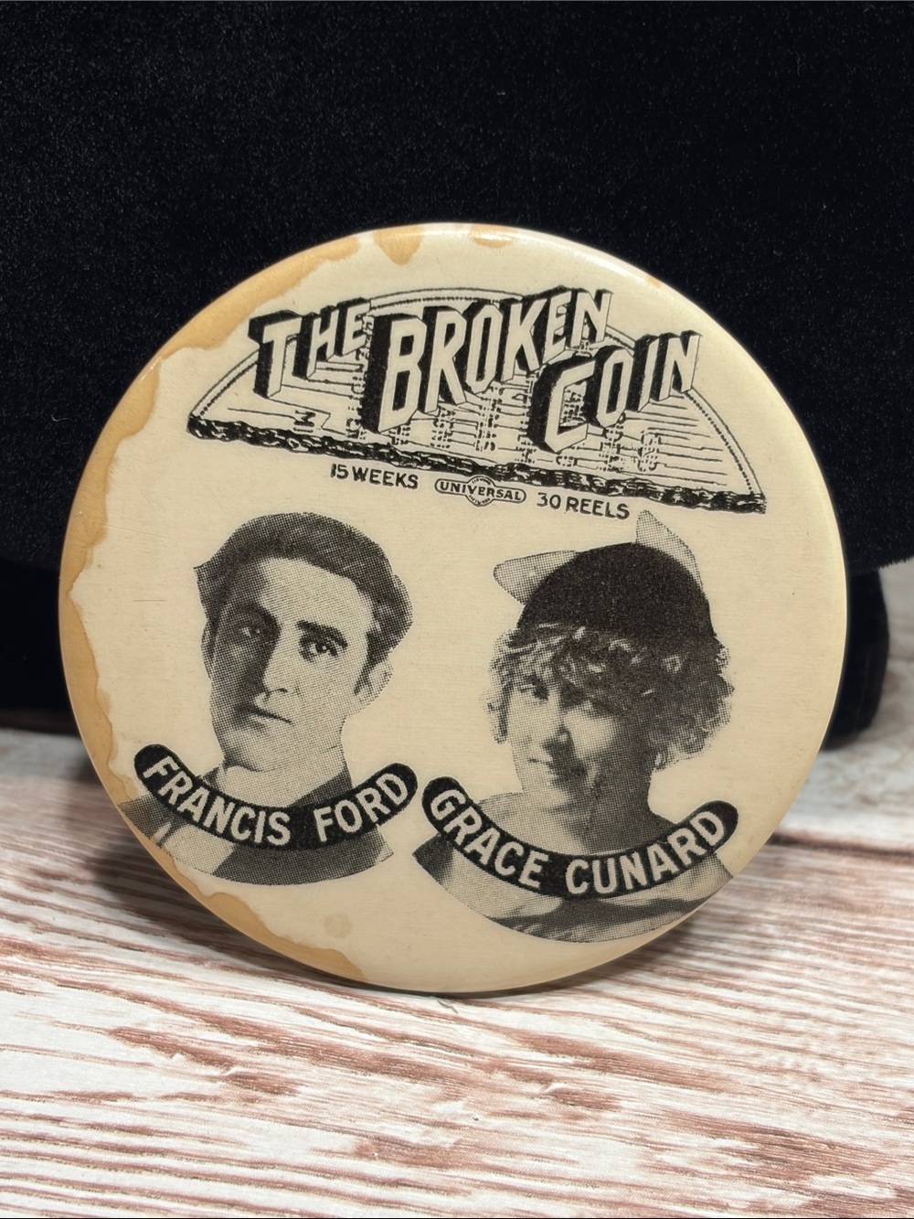 Vintage Film Collectible Mirror - Cream and Black Decorative button